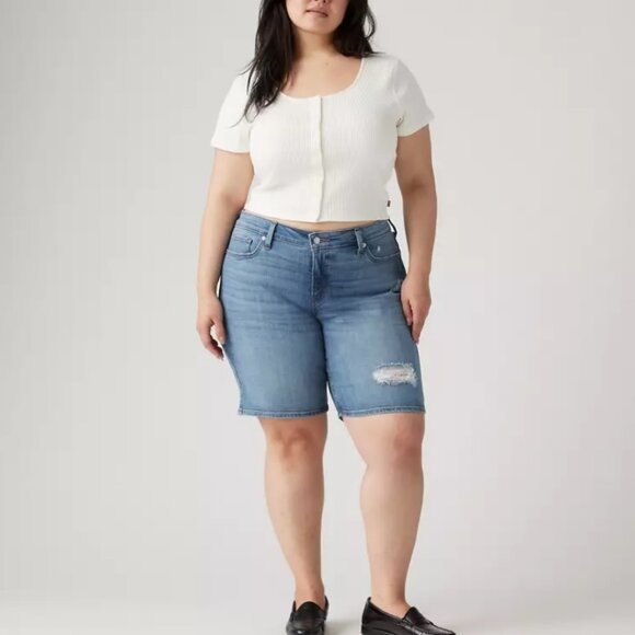 Womens Levi's Mid Length Denim Shorts Size 20W What are We? Medium Wash  NWT - Picture 1 of 6